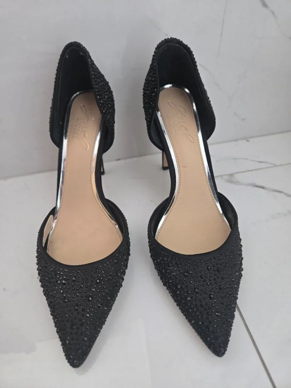 Jewel Badgley Mischka Grace Women's Black Embellished Pointed Toe D'Orsay Heels